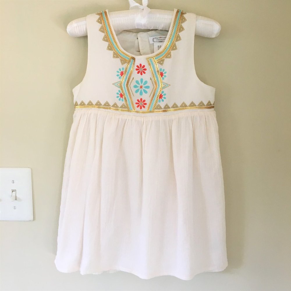 Aphorism Girls Sleeveless Dress with Embroidered Bodice, Ivory, Size 6X